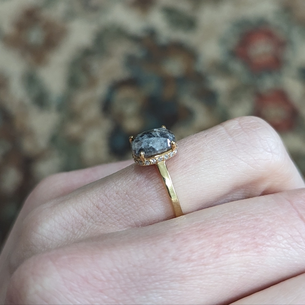 14K Yellow Gold Salt and Pepper Engagement Ring